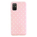 ZhuoFan Samsung Galaxy A51 Case, Phone Cases Pink Liquid Silicone with Pattern Shockproof Soft Flexible Gel TPU Rubber Back Cover Bumper Skin for Samsung Galaxy A51 Smartphone, White Polka Dot