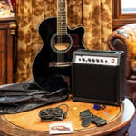 MAXMusic ShowKit Gitarrpaket stålsträngat med förstärkare Svart MAXMusic ShowKit Elekrisk stålsträngad akustisk gitarr paket svart