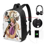 Lawenp Rapunzel Anime Movie Laptop Backpack- with USB Charging Port/Stylish Casual Waterproof Backpacks Fits Most 17/15.6 Inch Laptops and Tablets/for Work Travel School