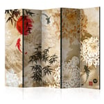 murando Decorative Room Divider Orient Japan Asia 225x172 cm/88.58"x67.72" Single-Sided Folding Screen Room Partition Non-Woven Canvas Print Opaque Display Flowers Zen p-C-0003-z-c
