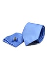 Sweet Leaf Coffret Ensemble Cravate Homme, Mouchoir de Poche, Boutons de Manchette Bleu Clair - 100% en Soie - Classique, Elégant et Moderne - (Idéal pour un cadeau, un mariage, avec un costume)