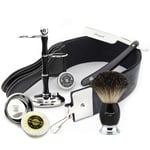 7 Pieces Luxury Complete Men's Grooming Kit Black Barber Style Starter Kit New
