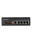 StarTech.com Industrial 5 Port Gigabit Ethernet Switch - 4 PoE RJ45 +2 SFP Slots 30W PoE+ 12-48VDC 10/100/1000 Rugged Power Over Ethernet LAN Switch -40C to 75C - DIN Mountable - switch - 6 ports