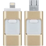 3 en 1 32GO Clé USB lecteur de mémoire pour iPhone IPad PC Telephone or
