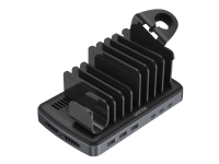 Unitek Smart HP6 - Ladestasjon + AC-strømadapter - 120 watt - 2.4 A - PD, PD 2.0, PD 3.0 - 6 utgangskontakter (3 x USB-type A, 3 x USB-C) - på kabel: Lightning, USB-C - svart