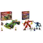 LEGO NINJAGO Jouet Voiture de Course à Rappel de Lloyd + Figurine Mech de Feu Élémentaire de Kai Sets de Construction d'Action de Dragons Rising 71828 + 71808