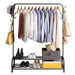 GISSAR Clothes Rail Garment Rack with Shelves, Metal Cloth Hanger Rail Stand Clothes Drying Rack for Hanging Clothes,with Top Rod Organizer Shirt and Lower Storage Shelf for Boxes Shoes Boots