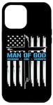Coque pour iPhone 14 Pro Max Man Of God Croix Drapeau Américain Jésus Chrétien