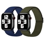 2Pack Strap Compatible with Apple Watch Straps 44mm 42mm, Nylon Adjustable Elastics Stretchy Replacement Wristband,Compatible with iWatch Series SE/6/5/4/3/2/1 (42mm 44mm,Midnight blue+Army green)