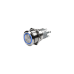 BEP Bryter m/Blå LED ring - 12V Rustfri - av/ på (fjærende)