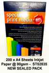 200 X A4 SHEETS HIGH QUALITY  Inkjet Paper A4 @ 90gsm ST52835 NEW SEALED