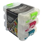 AMOS Set Of 3 x 0.1L Mini Clip Top Stackable Storage Boxes Clear Plastic Home Office Garage Organiser Containers (Multi)