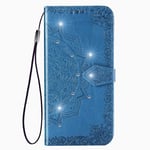 Samsung Galaxy A12 / M12 Case Glitter, Shockproof Flip Folio PU Leather Phone Wallet Case Full Protection Mandala with Magnetic Stand Silicone Bumper Cover for Samsung A12 / M12 Case Girls, Blue