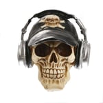 Skull Wearing Headphones Statue, Gothic Skeleton Ornament Figure for Halloween Home Decor, Height 5.3inches