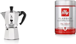 Bialetti Moka Express Aluminium Stovetop Coffee Maker (9 Cup) & Illy Coffee, Cla
