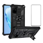 Asuwish Phone Case for Samsung Galaxy A71 and Tempered Glass Screen Protector Cover With Stand Ring Holder Kickstand Accessories Heavy Duty Rugged Protective Shockproof Hard SM-A715F 71A A 71 Black
