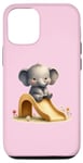 iPhone 15 Pro Pink Adorable Elephant on Slide Cute Animal Theme Case
