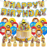 Nyfiken George Födelsedagsfest Dekorationer Cartoon Monkey Festartiklar Inkluderar Happy Birthday Banner Ballonger Tårta & Cupcake Toppers  (YJD)