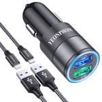 YEONPHOM Car Charger Compatible for iPhone 12 Pro Max/Mini/11 Pro Max/11/XS Max/XR/X/8/7/6/5,iPad Pro/Air/Mini, 2.4A Dual Port USB Car Phone Charger Adapter with MFI Certified 2Pack 1M Charging Cable