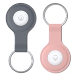 JASBON Tag Holder and Keyring for AirTag，2PCS Liquid Silicone Shockproof AirTag Case with Key Chain Ring Gel Rubber Drop Protection Cover-Gray&Pink