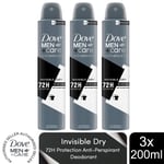 Dove Anti-Perspirant Men+Care Advanced 72H Protection Deodorant 200ml, 3 Pack