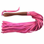 Bondage BDSM Whip Flogger Wooden Handled Pink Leather Dom Sub by Rouge Garments