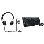 Logitech Zone 750 Wired On-Ear Headset with advanced noise-cancelling microphone, Grey & MK270 Wireless Keyboard and Mouse Combo for Windows, 2.4 GHz Wireless Compact Mouse, Black