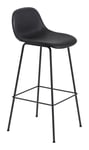 Fiber Bar Stool Tube Base With Backrest 75 cm - Black Refined Leather/Black