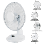 Fine Elements COL1250 9 inch Desk Fan with 2 Speed Control - White