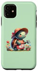 Coque pour iPhone 11 Vert, mignon jardinier tortue portant un chapeau de paille