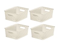 4 Small Cream Curver Rattan Storage Basket Plastic Desk Tray Tidy Shelf Box 4L