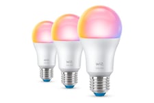 WiZ Colors - LED-lyspære - form: A60 - E27 - 8.5 W - RGB/varmt til køligt hvidt lys - 2200-6500 K (pakke med 3)