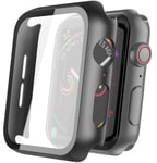 Adaron ScreenProtector for Apple Watch, Hard PC Case with HD Clear Tempered Glass Screen Protector, Overall Protective Cover Compatible with Apple Watch Series 6 SE Series 5 Series 4 44mm (Black)