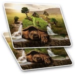 2 x Rectangle Stickers 10 cm - Turtle Landscape Land Magical World #16886