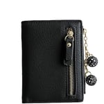 Dam Rfid Liten Bifold Läderplånbok Dam Mini Dragkedja Myntväska ID-kortficka, Slim Kompakt Tunn----Svart C