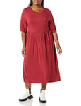 Amazon Essentials Women's Crewneck Short-Sleeved Knit Midi Dress (Available in Plus Sizes), Dark Red, M
