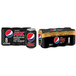 Pepsi Max Cans, 8 x 330ml & Max No Caffeine & No Sugar Soft Drinks, 8 x 330ml