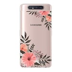 Evetane Coque Compatible avec Samsung Galaxy A80 360 intégrale Coque Avant arrière Resistant Fine Protection Solide Housse Etui Transparente Fleurs Roses Motif Tendance