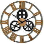 FLEXISTYLE Horloge Murale Design Industriel Grand diamètre 80 cm rétro Vintage Aspect Bois chêne sans Bruit de tic-tac Salon (Gris)