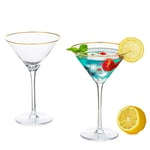 Sziqiqi Large Martini Glasses Coupe Champagne Saucer for Martini Cocktail, Sidecars and Daiquiris Summer Drinks 8 oz Set of 2 Clear Glasses with Gold Expansive Rim for your Cocktail Party