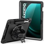 Armor-X (RIN  Series) RainProof Military Grade Rugged Tablet Case W/ Shoulder + Hand Strap & Kick-Stand  for Samsung Galaxy Tab S9 FE + 12.4    (SM-X610 / SM-X616)