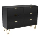 UEV Commode, Armoire avec 6 Tiroirs, Meuble de Rangement Chambre Enfant/Adulte, 100 x 34 x 73cm, Buffet Salon, Style Scandinave Elégant, Couleur Noir