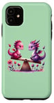 Coque pour iPhone 11 Vert, mignon violet et rose dragon