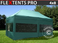 Snabbtält Depåtält Easy-up tält Eventtält Partytält FleXtents PRO 4x8m Grön, inkl. 6 sidor