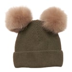 HUTTEliHUT BIG PLYS hat knit wool w/2 alpaca pompoms – green olive - 2-6år