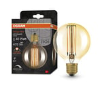 OSRAM Vintage 1906 gold tinted LED lamp, 5.8W, 470lm, globe shape with 80mm diameter & E27 base, warm white light, straight filament, dimmable, life of up to 15,000 hours