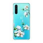 SEEYA Cases for OnePlus Nord Phone Case Clear Transparent Silicone 3D Color White Flower Pattern TPU Bumper Protective Cover Soft Slim Fit Anti-Scratch Shockproof for OnePlus Nord