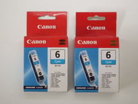 2 x Canon BCI-6C 6 Cyan Ink Tanks Cartridges 13ml Genuine Authentic Original NEW