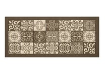BIANCHERIAWEB Washable Non-Slip Kitchen Mat, Kitchen Runner 55 x 115 cm, Made in Italy Kitchen Rug with Majolica Design Mud Colour, Washable and Iron Runner