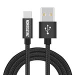 NORDIQZENZ USB-C kabel, Tekstilkledd, 1.5m, Svart